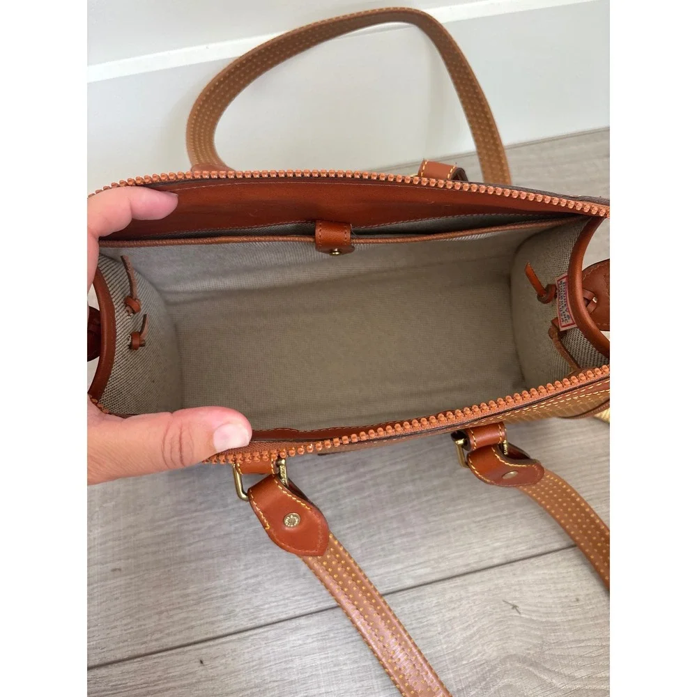 Dooney & Bourke Cabriolet Perforated Leather Satchel Bag Brown Tan Made in USA